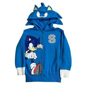 Sonic the Hedgehog Kids Blue Zip Up Hoodie Character Ears Spikes Size 4/5